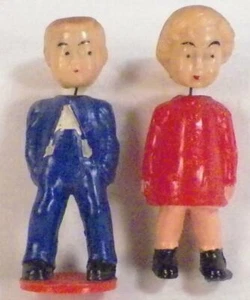 Boy & Girl Nodder Dolls Hard Plastic Vintage Toys Hong Kong Girl Missing Base 19 - Picture 1 of 8