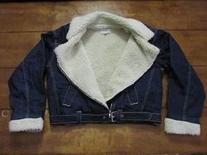 Women's Sherpa Denim Jacket,Zipper up, Color Blue, Size XS/S. - Picture 1 of 4