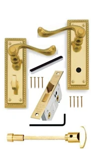 Brass Finish Georgian Roped BATH WC Door Handle MODERN HIGH QUALITY Door Pack D7 - Picture 1 of 10