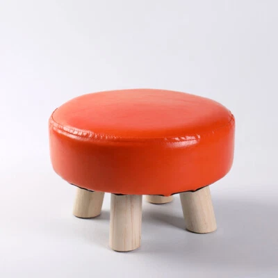 Reposapiés de cuero PU madera otomana sala de estar dormitorio pequeños pufs redondos Foto 1 de 4
