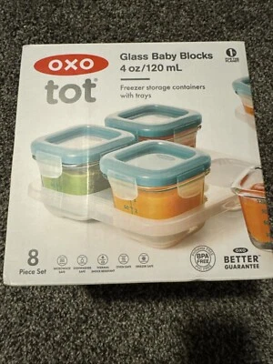 Juego de bloques de vidrio para bebés OXO tot 4 oz -8 piezas contenedores de almacenamiento de alimentos con bandejas Foto 1 de 3
