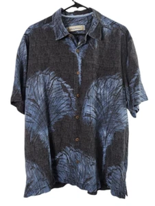 Tommy Bahama Mens L 100% Silk Hawaiian Button Camp Shirt Gray Blue Pocket - Picture 1 of 4