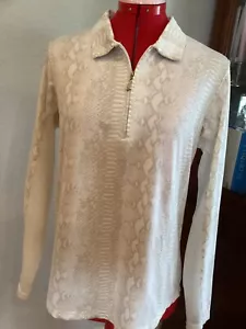 Top San Soleil donna marrone chiaro/bianco stampa serpente manica lunga 1/2 cerniera UPF 50 ~M~ - Foto 1 di 7