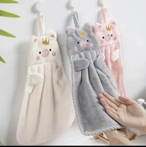 SET OF 3 micro Fiber Bathroom Towel Super Soft Absorbent Little Pig Hand Towels - Picture 1 of 4