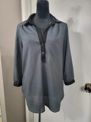 HeartSoul Charcoal & Black XL Womens Blouse with Sequin Collar - Image 1 of 4