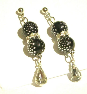 Ohrstecker schwarz Strass Glitzer silberf lange Ohrringe 5 cm lang - Bild 1 von 4