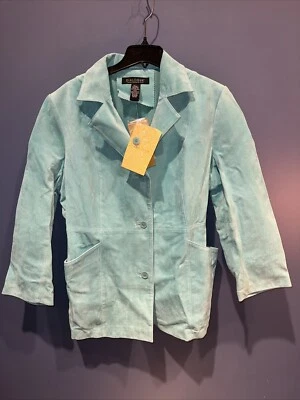 1X Suede Jacket, Turquoise Button Front Large Pockets Dialogue NWT - Image 1 of 4