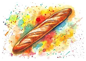Acquerello pane baguette francese dipinto a mano opera originale - Foto 1 di 10