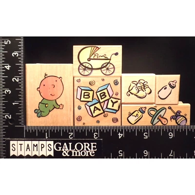 LOTE 6 ESTAMPILLAS DE GOMA ESTAMPIDAS BIBERÓN COCHECITO JUGUETES CHUPETE #3053 Foto 1 de 2