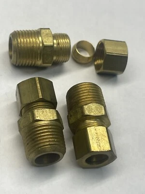 3 PC 3/8" OD x 3/8" Male NPT Connector Brass Compression Fitting for 3/8" OD - Image 1 of 4