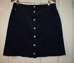 M&S Per Una Skirt Corduroy Cord Navy Knee Button Front 16 Pockets A Line Stretch - Picture 1 of 9