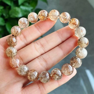 Pulsera de cuentas de cristal de cuarzo rojo natural de 10,5 mm 7,5 pulgadas B852 Foto 1 de 4