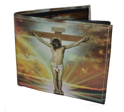 Мужской бумажник Leatherboss из натуральной кожи с экзотическим принтом с изображением Иисуса Христа  - Изображение 1 из 4
