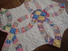 Excellent Vintage Blue & Yellow Wedding Ring Quilt Piece 24x23 Small Crafts