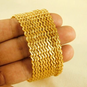 Gold Plated 12 PCs Bangle Churi Set Girl's Zic Zac Bracelets Bollywood Jewelry - Picture 1 of 4