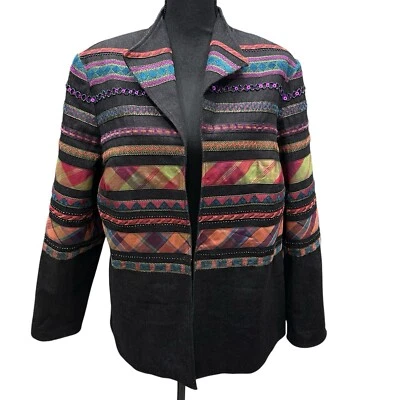 Chaqueta Coldwater Creek Mujer 18 Negra Denim Cinta Artística Embellecida Western Foto 1 de 4