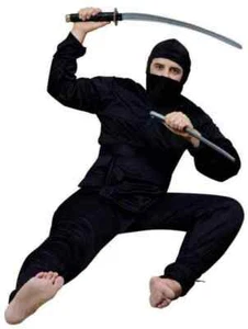 Ninja Costume Adult Black 5 Pc Wrap Shirt Pants Hood Sash & Face Scarf L/Xl - Picture 1 of 1