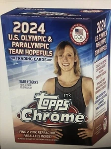 2024 Topps Chrome Olympics Sealed BLASTER BOX - Ledecky Phelps Curry Poss Auto - Picture 1 of 2