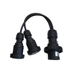 Black Heavy Duty 32A Plug to 2 x 32A Sockets 2.5mm 1m IP67 Power Splitter 240V - Picture 1 of 3