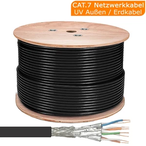 500m Outdoor Cat 7 Kupfer 1000MHz Verlegekabel Erdkabel Netzwerkkabel UV Schwarz - Bild 1 von 10