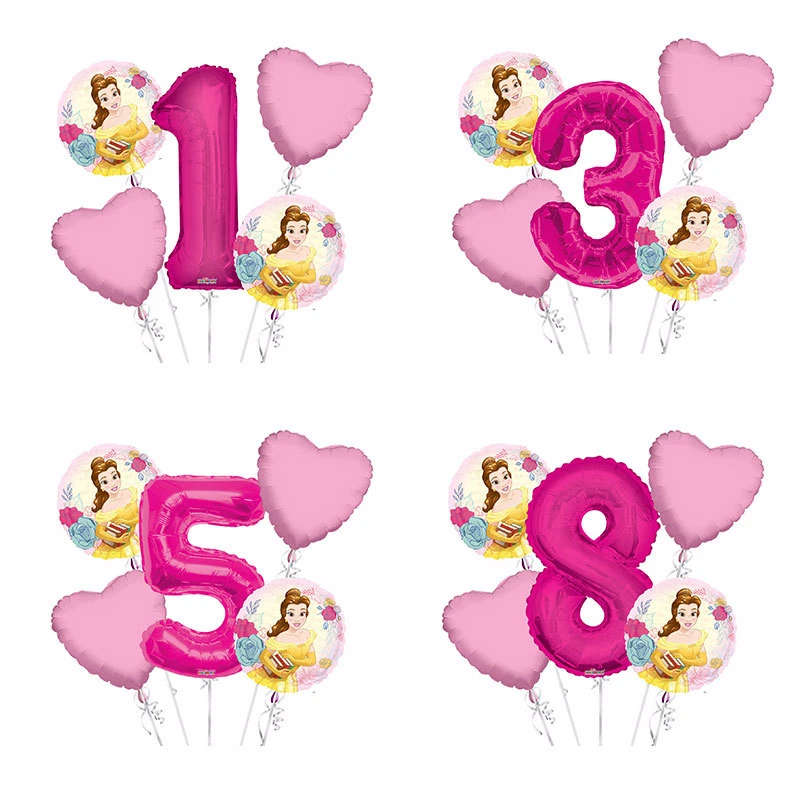 Beauty and the Beast Birthday 1-9 Balloon Bouquet 5 pcs Girls Birthday Party - Image 1 of 1