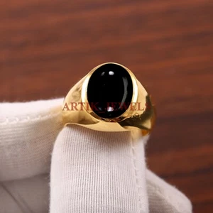 Anillo De Hombre De Plata De Ley 925 Con Ónix Negro Natural Y Baño De Oro 4791 - Imagen 1 de 5