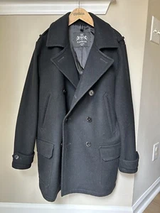 Express Wool Officer’s Coat Men’s Medium Black Overcoat Peacoat Jacket - Picture 1 of 4