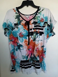 Claudia Richard Women Peplum Short Sleeve Top XL - Picture 1 of 3