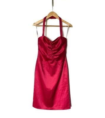 Mini Vestido John Galliano Satinado Halter Sin Mangas Talla 30 44 Rosa Fucsia Foto 1 de 4