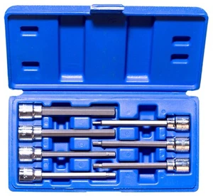 7 Pieces 3/8" Drive 110mm Long Hex Bit Socket Set w/ Storage Box, 3mm thru 10mm - Picture 1 of 4