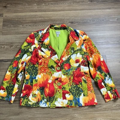 Chico's Womens 3 XL Green Colorful Floral Artsy Whimsical Blazer Jacket Stretch - Image 1 of 4