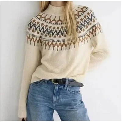 Suéter Crema J Crew Mezcla Lana de Cordero Clásico Isla Justa Yugo Cuello Simulado Neutros L Foto 1 de 4