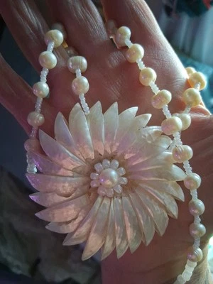 Beautiful Freshwater Pearl & Abalone Shell Statement Necklace•AS IS - Image 1 of 4