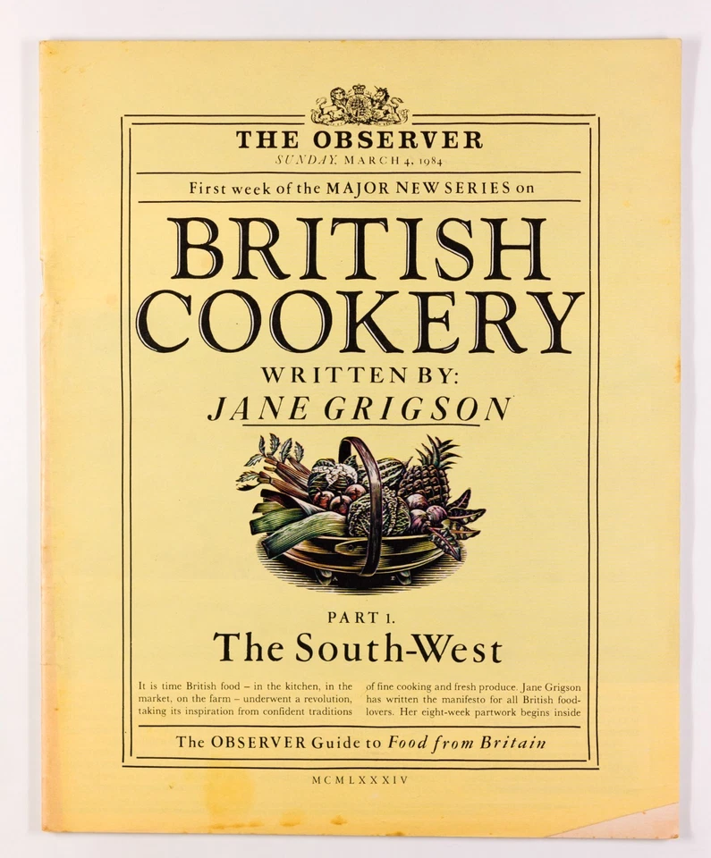 BRITISH COOKERY Food SOUTH WEST Observer magazine March 1984 Jane Grigson GUIDE - Image 1 of 1