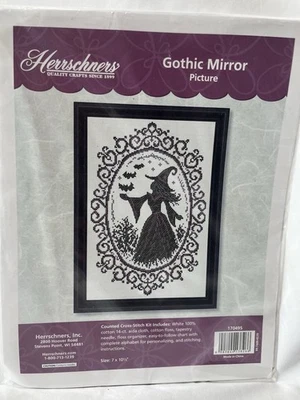 Herrschners Espejo Gótico Cuadro Colgante en Pared Punto de Cruz Kit Halloween Bruja Foto 1 de 4
