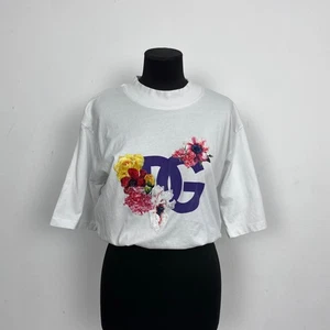 Dolce & Gabbana Floral Print White Cotton T-Shirt Made in Italy Size L - Picture 1 of 8