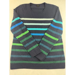 Talbots Pure Cashmere Striped Sweater Crew Neck Blue Green Womens L - Picture 1 of 9