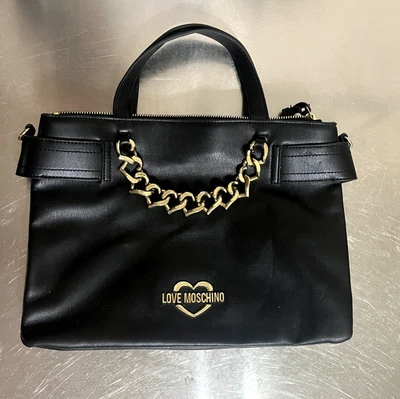 Bolso para mujer LOVE MOSCHINO de cuero negro con cadena dorada (sin correas) Foto 1 de 4