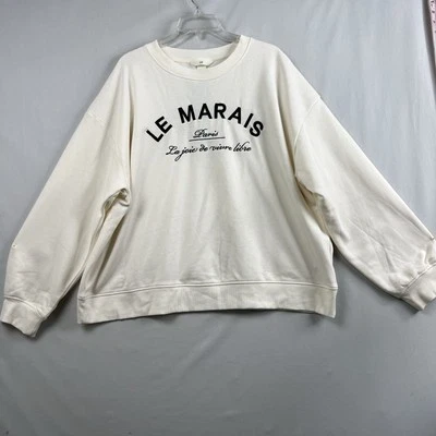 H&M Le Marais Paris Sudadera Mujer Talla XXL Pullover Cuello Redondo Crema Nueva Foto 1 de 4
