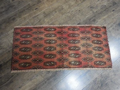 Vintage Turkish Rug,HandMade Anatolian Turkish Geometric Village Rug 1.4x2.9 Ft - Image 1 of 4