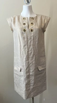 J экипажа размер 2 металлик золото 100% льняные люверсы туника Shift платье с подкладкой - Изображение 1 из 4