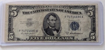 US Five Dollars, 1953 A, $5 Silver Certificate, Blue Seal  - Image 1 of 2