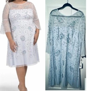 Adrianna Papell Serenity Blue Beaded Midi Dress New with Tags Size 24W - Picture 1 of 11
