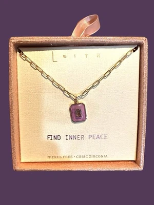 Leith Goldtone Link Chain Cubic Zirconia Purple Stone Pendant Necklace Peace $38 - Image 1 of 4