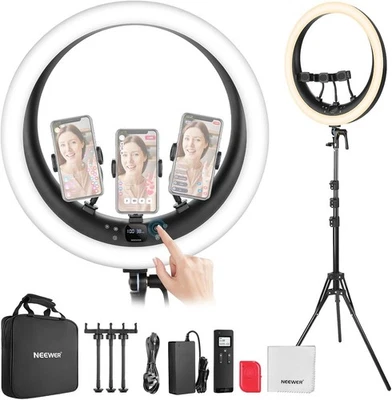 NEEWER RP19H 19" Ring Light with Tripod Stand/3 Phone Holders/Cleaning Cloth - Image 1 of 3