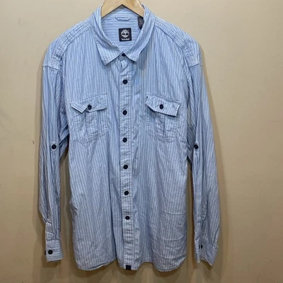 Camisa Timberland Para Hombre XXL Abotonada Azul Rayas Manga Larga 100% Algodón.   A60 Foto 1 de 4