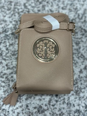 Tan Crossbody Cell Phone Wallet Bag with Pockets and Adjustable Strap - Image 1 of 4