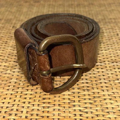 Vintage American Eagle Women’s 8 Leather Belt Brass Buckle Eagle Logo Brown Y2K - Image 1 of 4