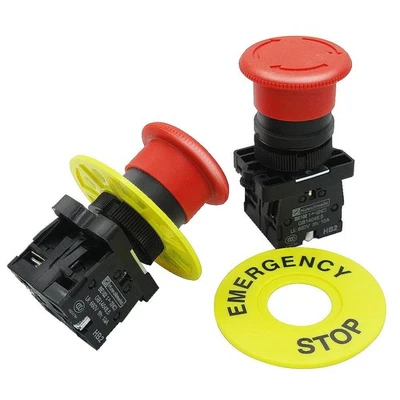 Interruptor de botón de parada de emergencia de hongo rojo 2 piezas 22 mm 2 NC AC 660V 10A, 1... Foto 1 de 4