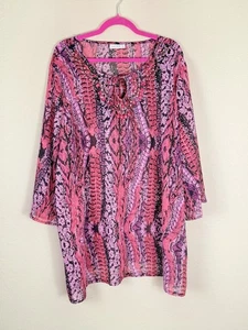 Susan Graver Tunika Top rosa Animal Popover XL halbtransparent Bluse Schwimmen Coverup 702 - Bild 1 von 12